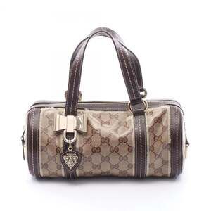 Gucci Crest Mini Boston Bag, GG Crystal Handbag, Coated Canvas Leather, Women...